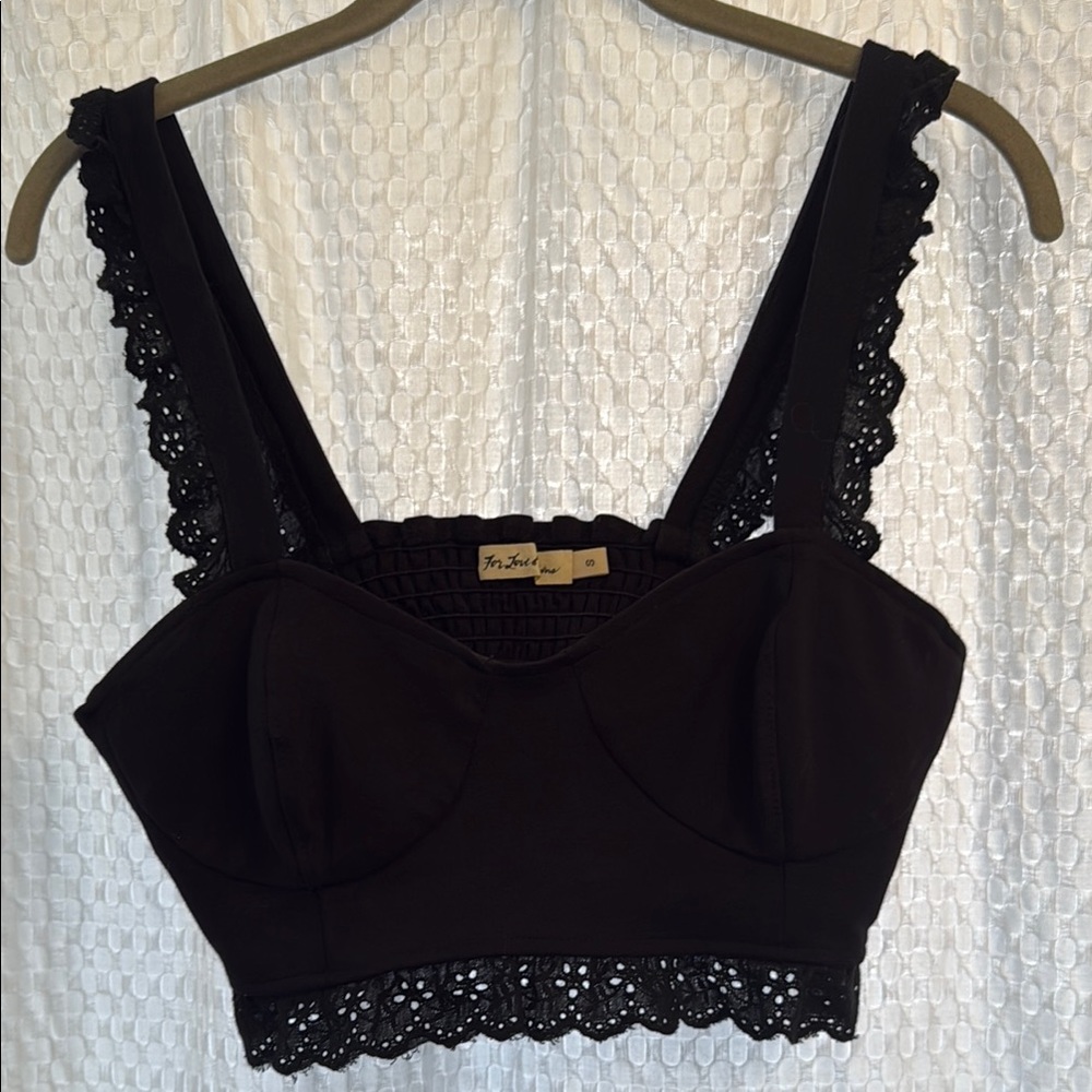 For Love and Lemons black lace detail crop tank size small